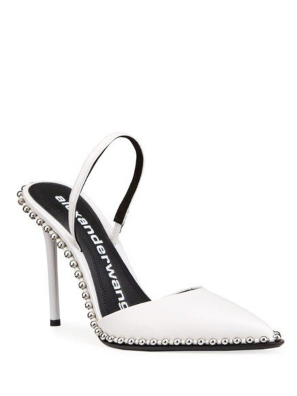 Alexander Wang White Pointed Toe Slingback Heels with Silver Stud Trim